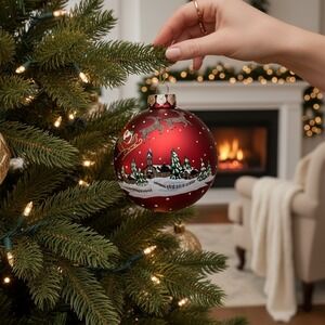 Macy's Holiday Lane Ornament Red NWT Santa Village 2015 Glass